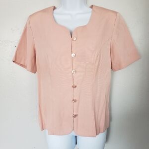 AGB Pink Button Blouse Blazer Short Sleeve Medium